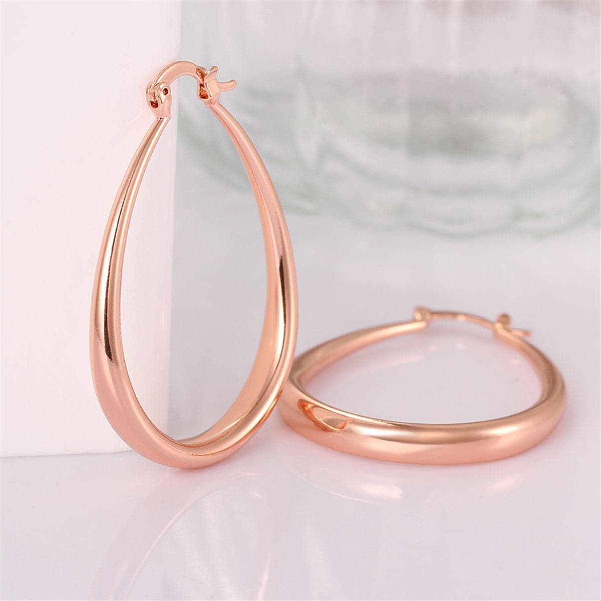 18k Rose Gold-Plated Ellipse Hoop Earrings - streetregion