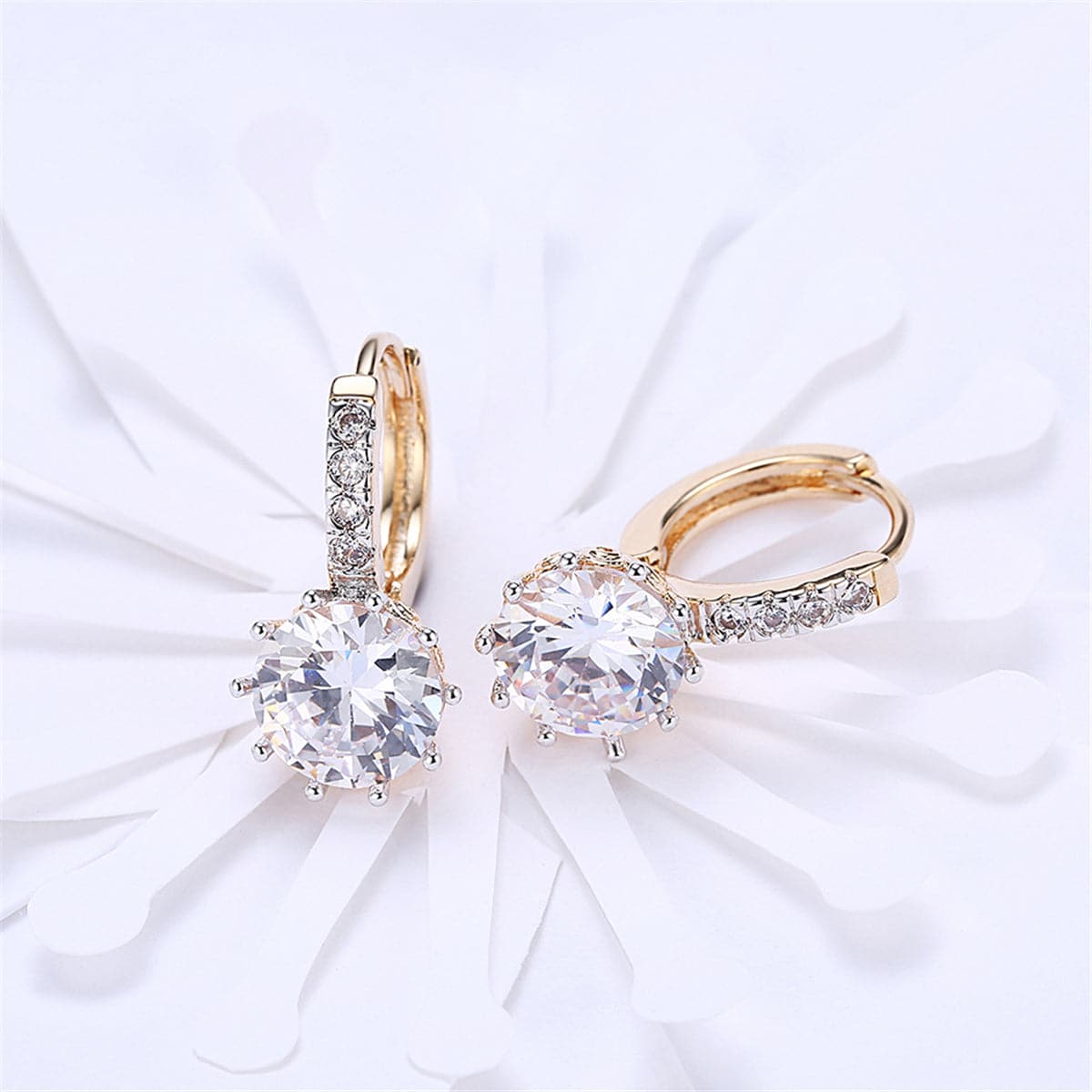 Cubic Zirconia & 18k Gold-Plated Round-Cut Huggie Earrings - streetregion