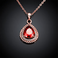 Red Cubic Zirconia & 18k Rose Gold-Plated Teardrop Pendant Necklace - streetregion