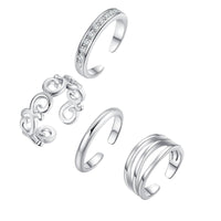 Cubic Zirconia & Silver-Plated Adjustable Toe Ring Set