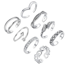 Cubic Zirconia & Silver-Plated Leaf Adjustable Toe Ring Set
