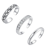 Cubic Zirconia & Silver-Plated Adjustable Toe Ring Set