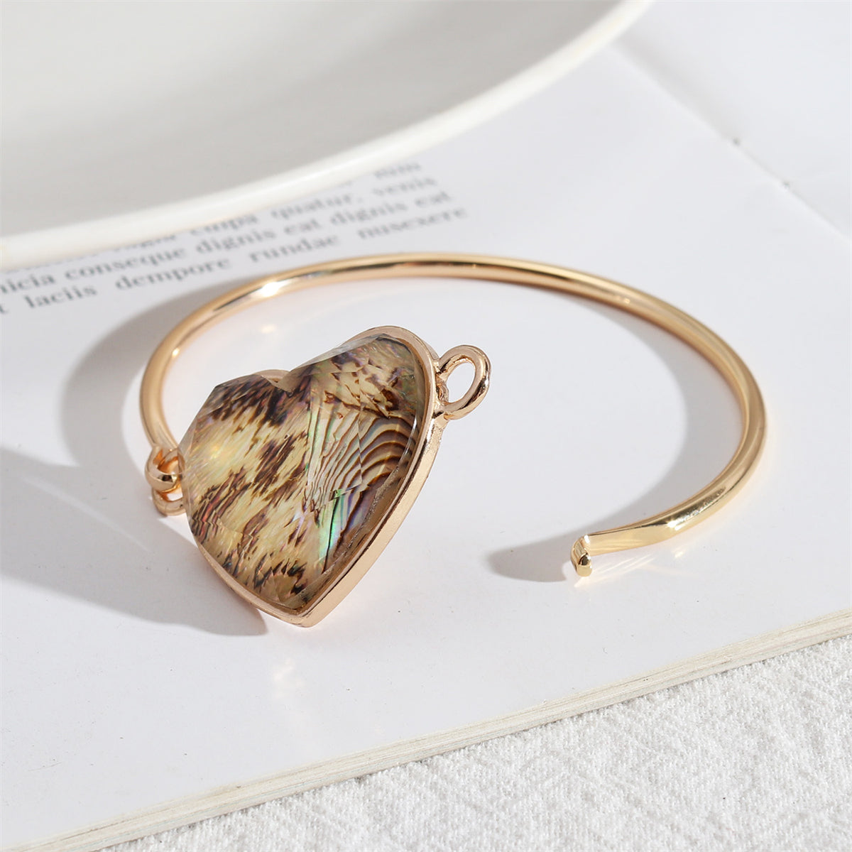 Abalone Shell & Resin 18K Gold-Plated Heart Charm Bangle