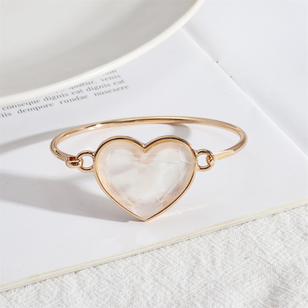 White Shell & 18K Gold-Plated Heart Charm Bangle