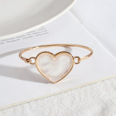 White Shell & 18K Gold-Plated Heart Charm Bangle