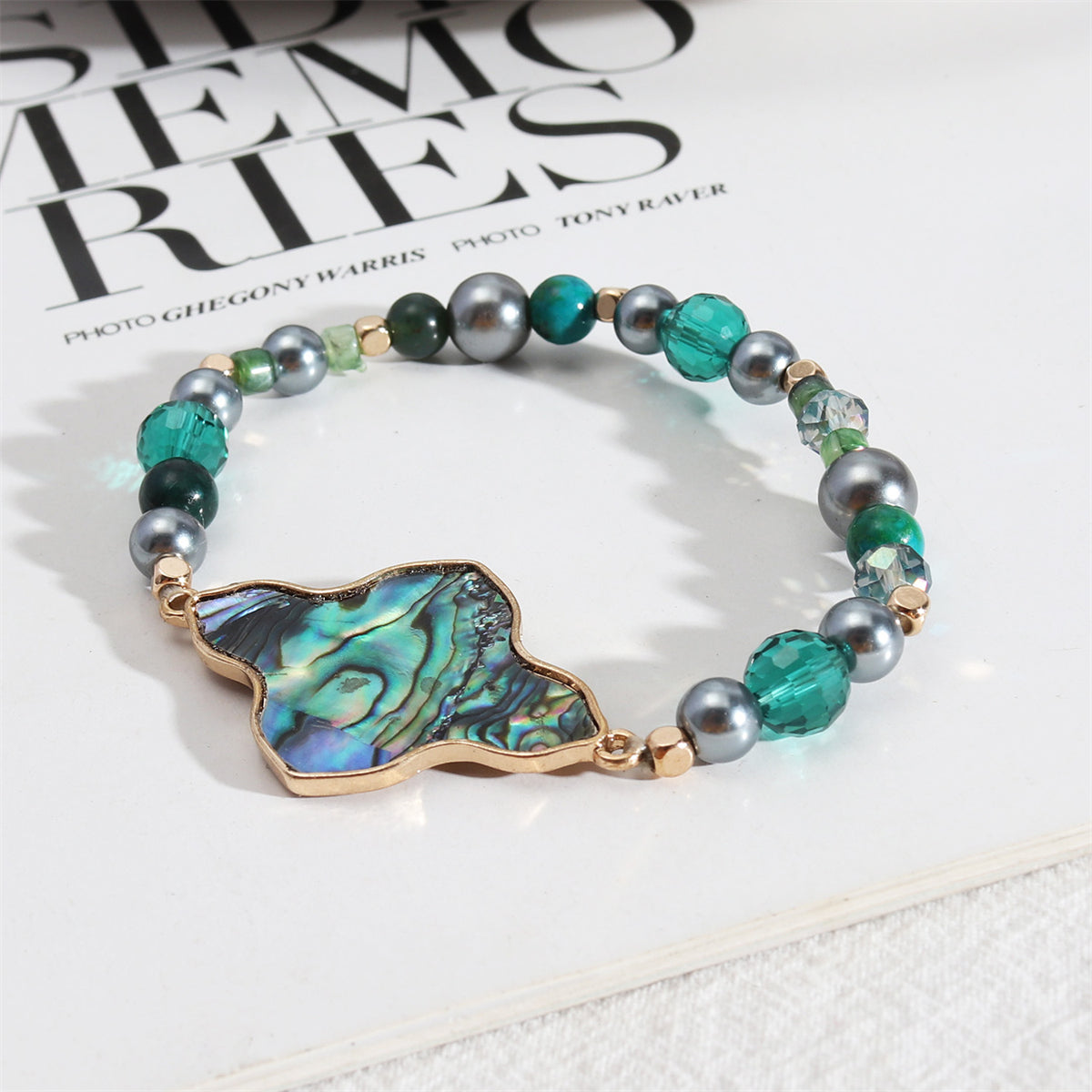 Abalone Shell & Turquoise Clover Stretch Bracelet