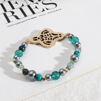 Abalone Shell and Turquoise Clover Stretch Bracelet, bracelet for women, elegant gift for her, side view