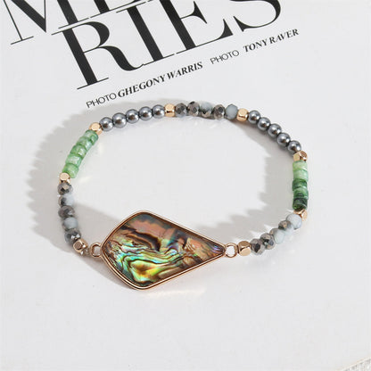 Green Acrylic and Abalone Shell Two Tone Teardrop Stretch Bracelet, bracelet for women, everyday style, side view