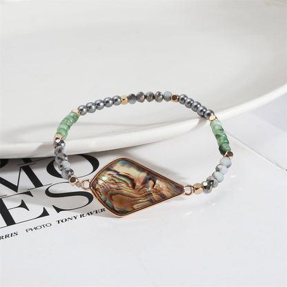 Green Acrylic and Abalone Shell Two Tone Teardrop Stretch Bracelet, bracelet for women, everyday style, detail close-up
