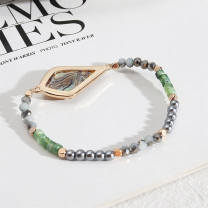 Green Acrylic and Abalone Shell Two Tone Teardrop Stretch Bracelet, bracelet for women, everyday style, lifestyle look