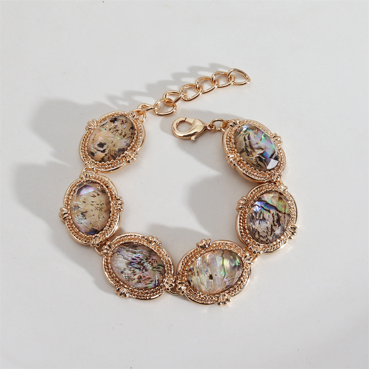 Abalone Shell and 18K Gold-Plated Oval Station Bracelet, gold bracelet for women, elegant gift for her, side view