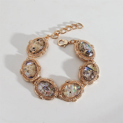 Abalone Shell and 18K Gold-Plated Oval Station Bracelet, gold bracelet for women, elegant gift for her, side view