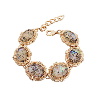 Abalone Shell and 18K Gold-Plated Oval Station Bracelet, gold bracelet for women, elegant gift for her, front view