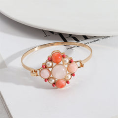 Pink Quartz & Pearl 18K Gold-Plated Floral Bangle