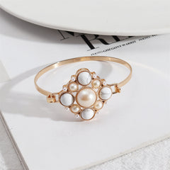 Turquoise & Pearl 18K Gold-Plated Cluster Bangle
