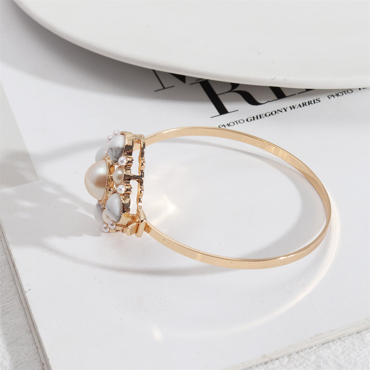 Turquoise & Pearl 18K Gold-Plated Cluster Bangle