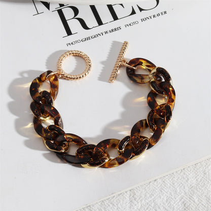 Amber and 18K Gold-Plated Curb Chain Toggle Bracelet, gold bracelet for women, botanical inspired, side view