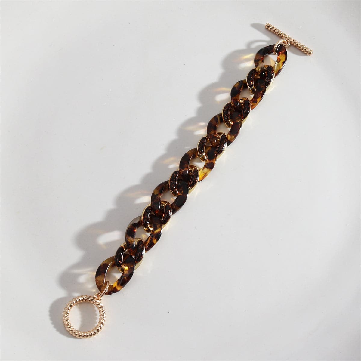 Amber and 18K Gold-Plated Curb Chain Toggle Bracelet, gold bracelet for women, botanical inspired, front view