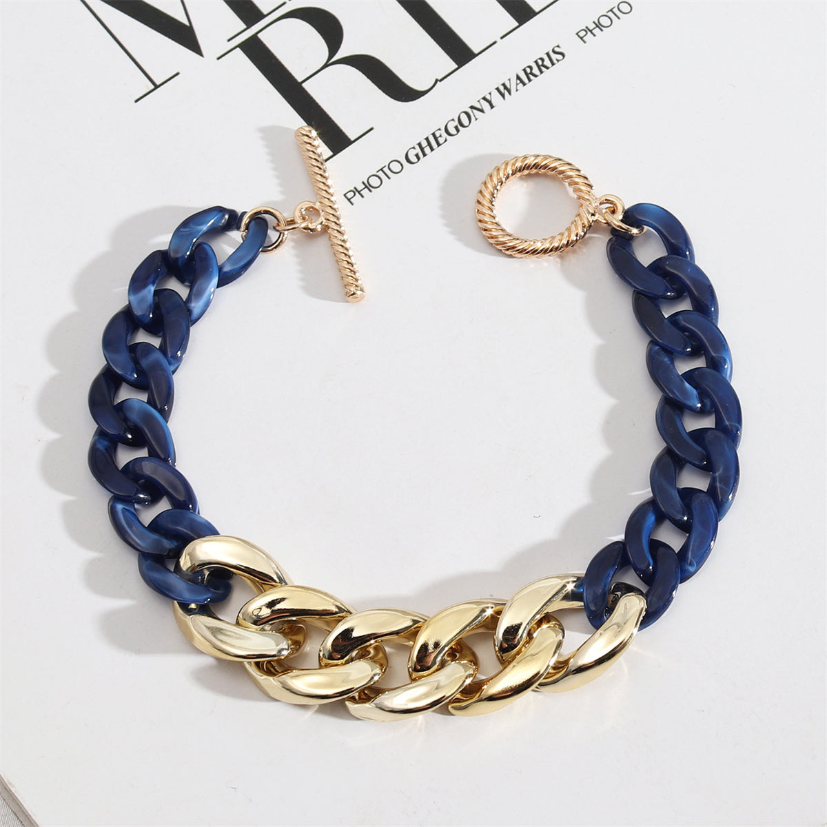 Dark Blue Resin & 18K Gold-Plated Chain Link Bracelet