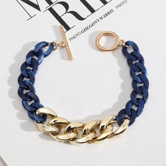 Dark Blue Resin & 18K Gold-Plated Chain Link Bracelet