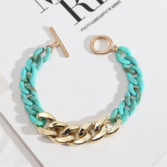 Sky Blue Resin & 18K Gold-Plated Curb Chain Toggle Bracelet