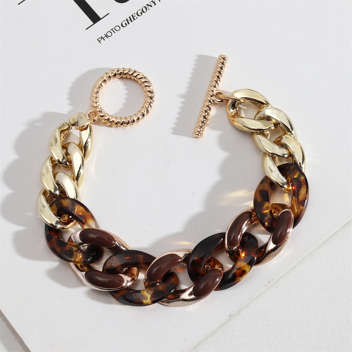 Dark Brown Resin & Enamel 18K Gold-Plated Curb Chain Bracelet