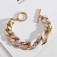 Cubic Zirconia & Cream Resin Tortoise-Print Curb Chain Toggle Bracelet