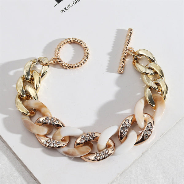 Cubic Zirconia & Cream Resin Tortoise-Print Curb Chain Toggle Bracelet