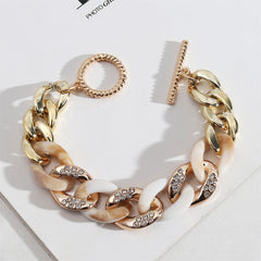 Cubic Zirconia & Cream Resin Tortoise-Print Curb Chain Toggle Bracelet