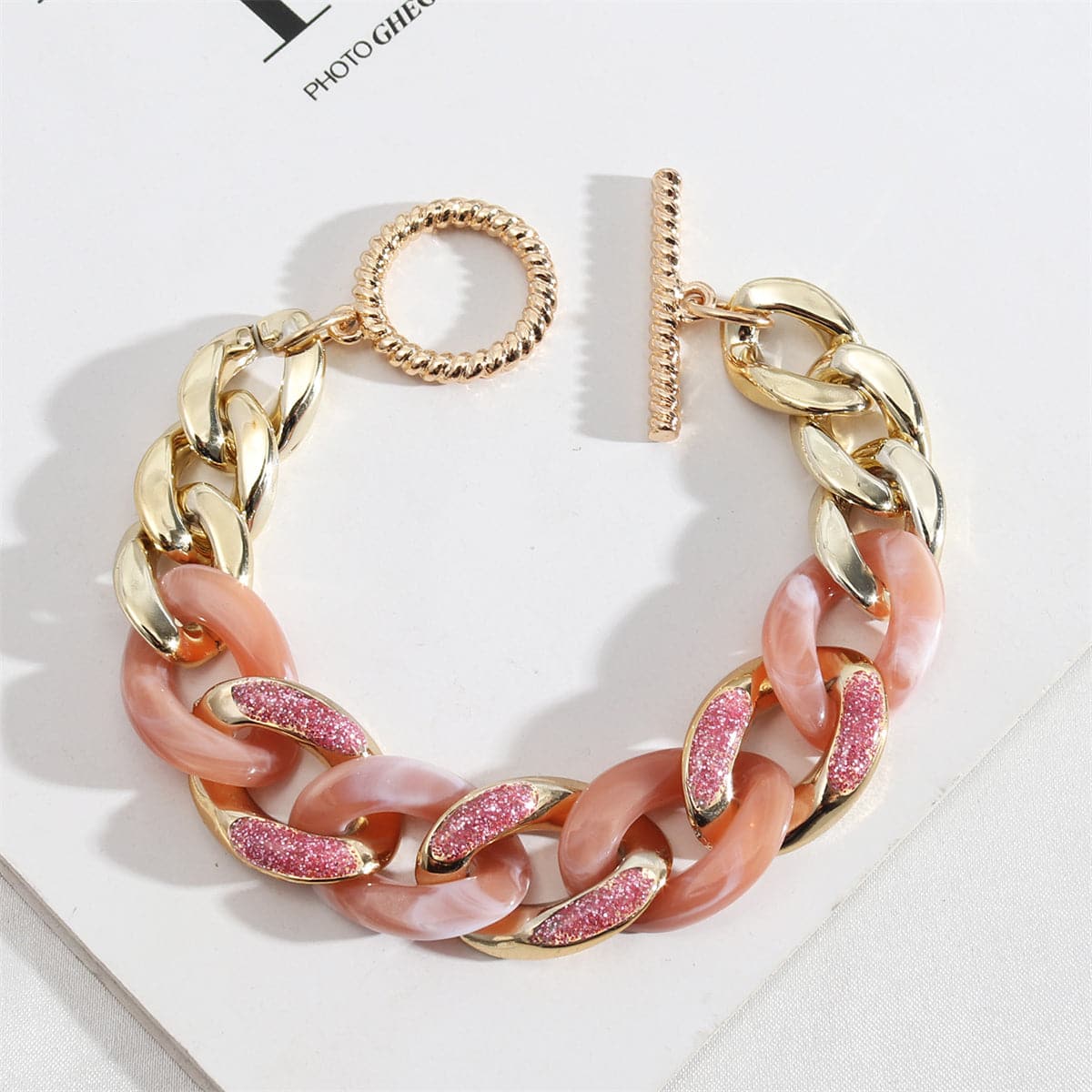 Pink Resin & 18K Gold-Plated Curb Chain Bracelet