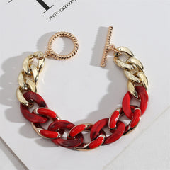 Red Acrylic & Enamel 18K Gold-Plated Curb Chain Bracelet
