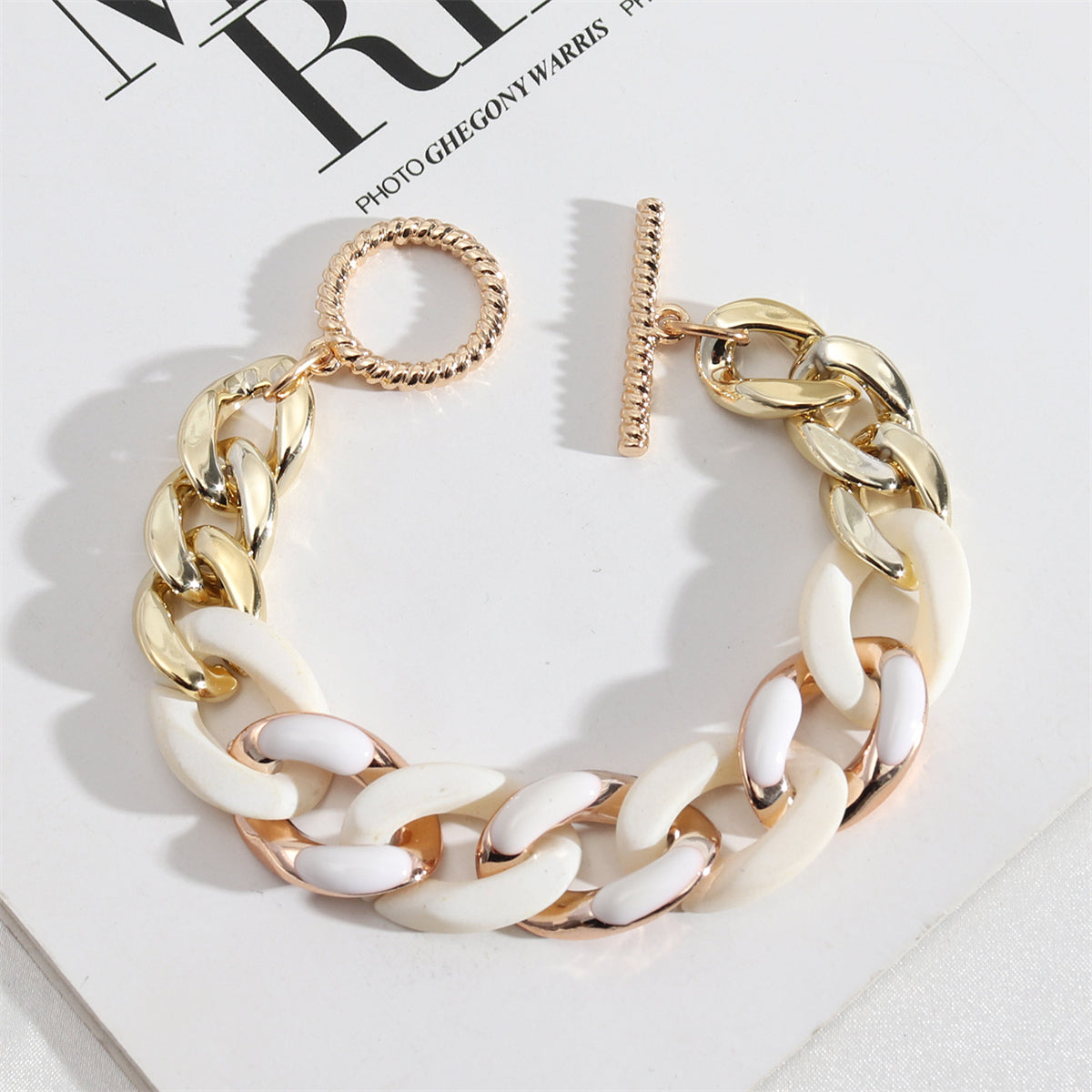 White Resin & Enamel 18K Gold-Plated Curb Chain Bracelet