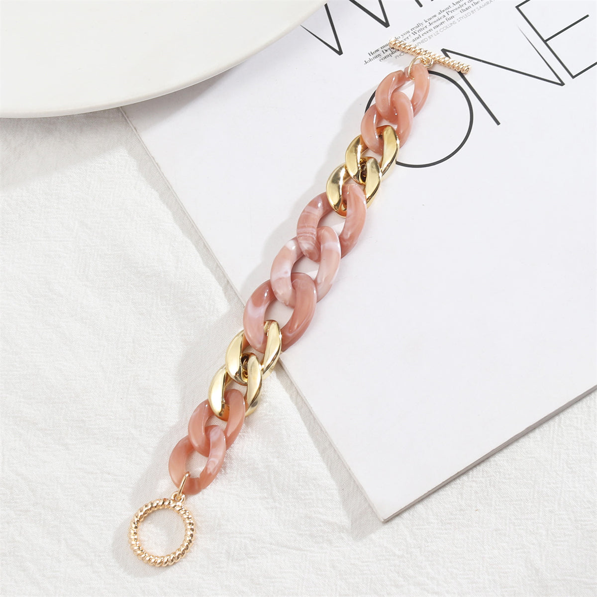 Pink Resin & 18K Gold-Plated Curb Chain Toggle Bracelet