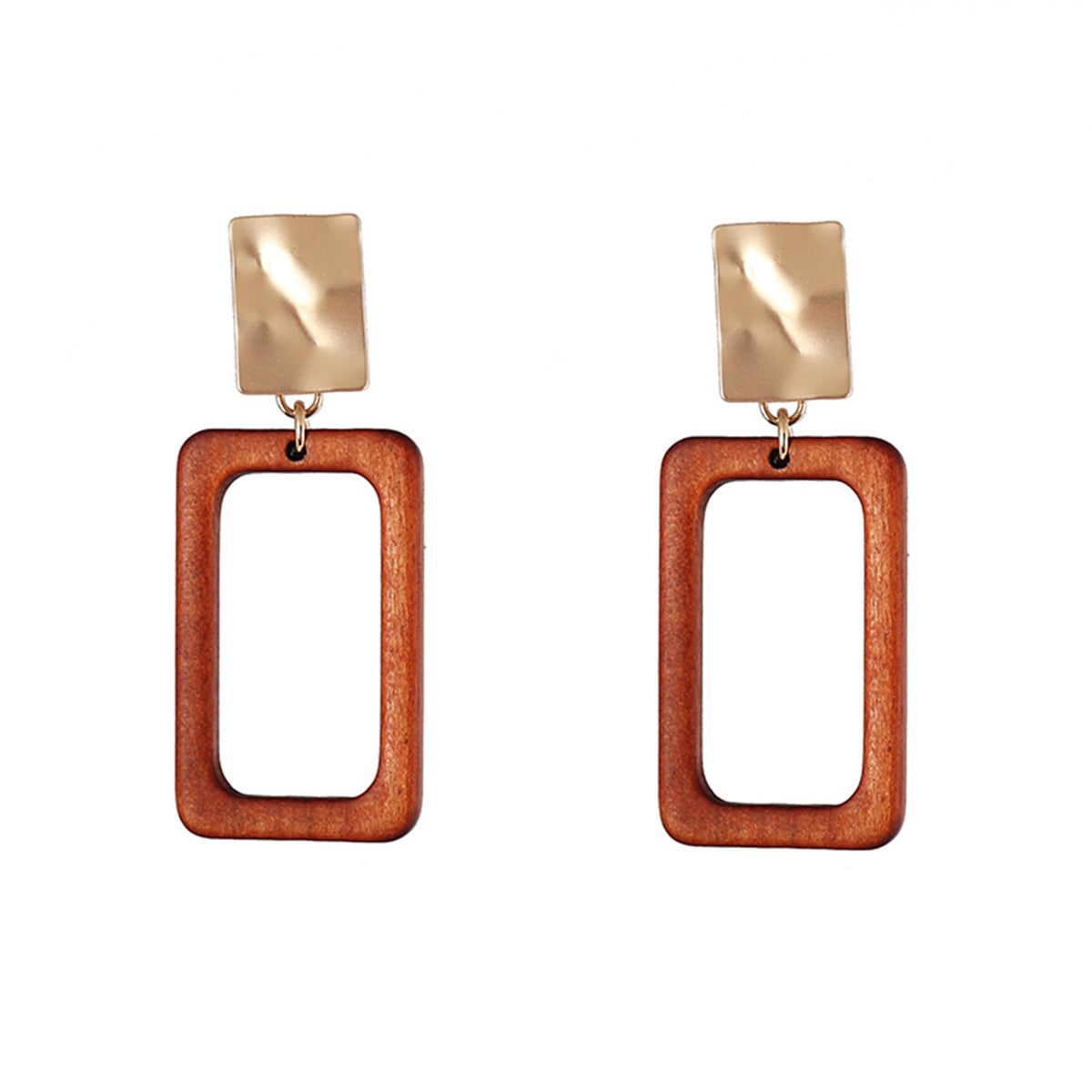 Wood & 18K Gold-Plated Openwork Rectangle Drop Earrings