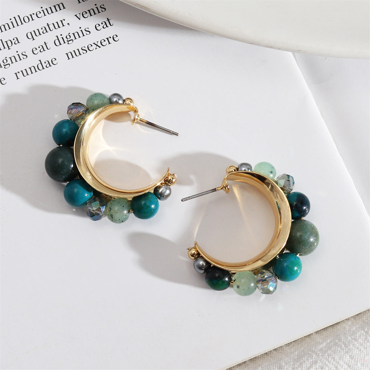 Quartz and 18K Gold-Plated Beaded Hoop Earrings, elegant gift for her, lifestyle look