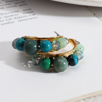 Quartz and 18K Gold-Plated Beaded Hoop Earrings, elegant gift for her, styled look