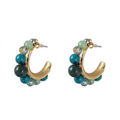 Quartz and 18K Gold-Plated Beaded Hoop Earrings, elegant gift for her, side view