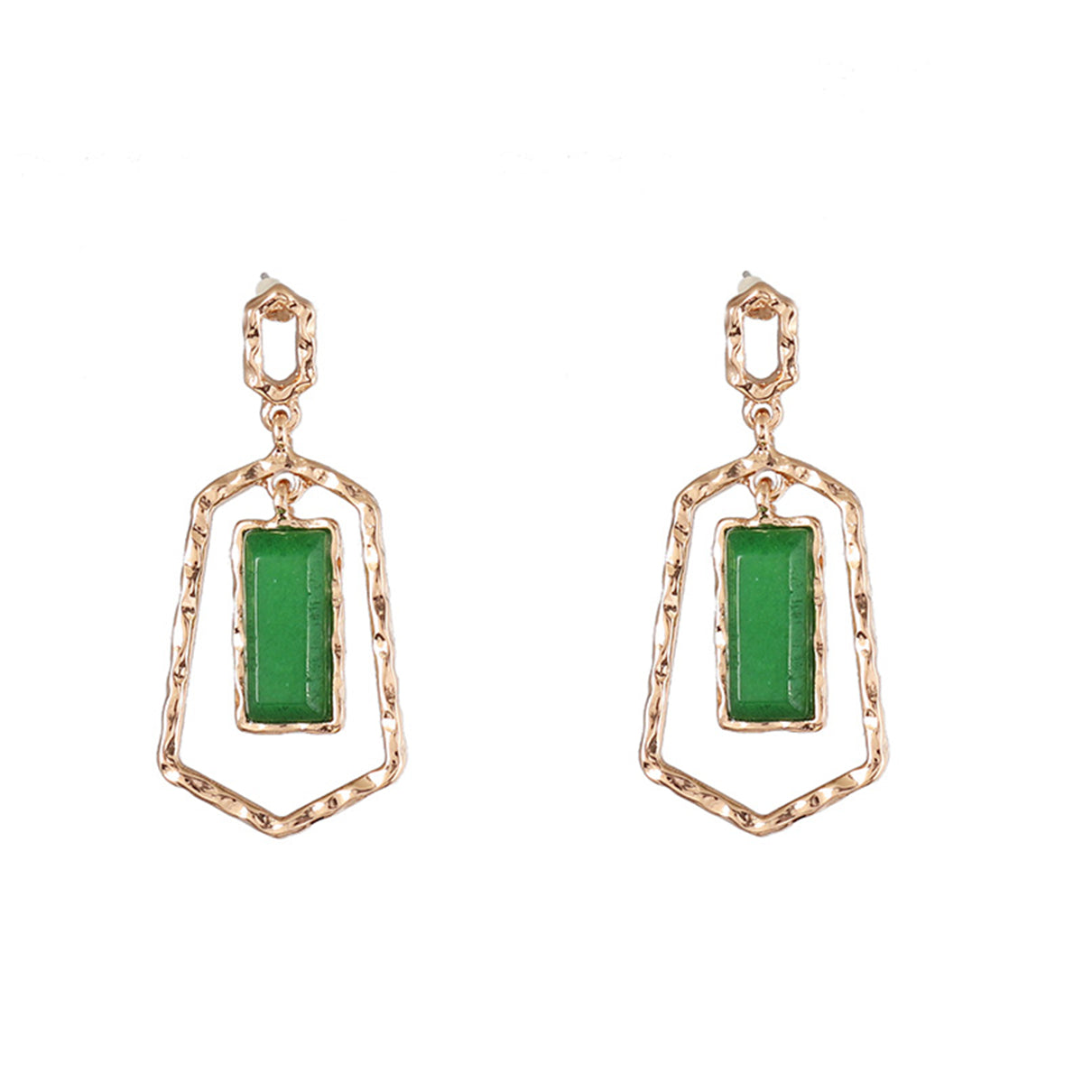 Green Quartz and 18K Gold-Plated Open Shield Drop Earrings, gold drop earrings for women, vintage-inspired design, side view