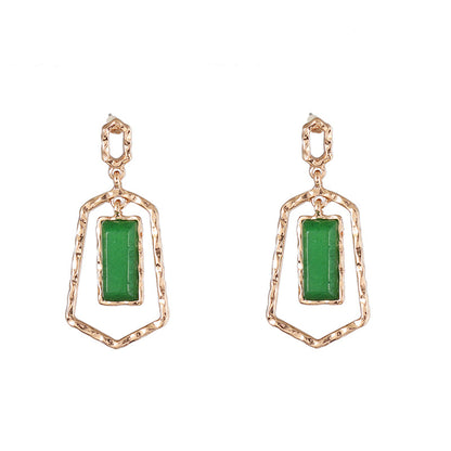 Green Quartz and 18K Gold-Plated Open Shield Drop Earrings, gold drop earrings for women, vintage-inspired design, side view