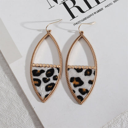 White Polystyrene and 18K Gold-Plated Leopard-Print Leaves Drop Earrings, gold drop earrings for women, front view