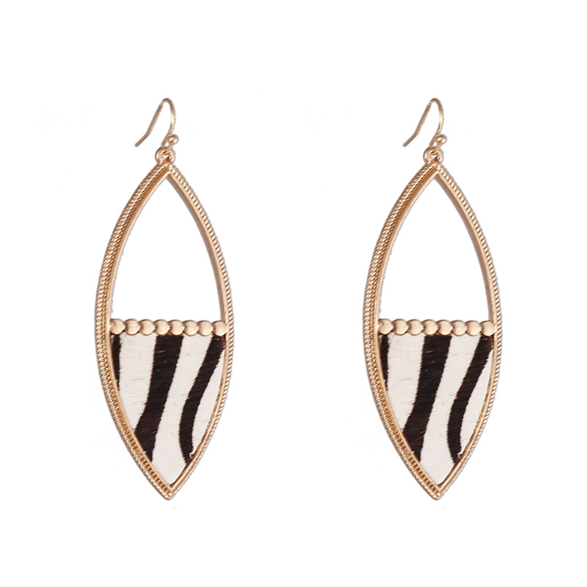 Brown Polystyrene and 18K Gold-Plated Zebra-Print Drop Earrings, gold drop earrings for women, front view