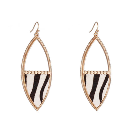 Brown Polystyrene and 18K Gold-Plated Zebra-Print Drop Earrings, gold drop earrings for women, front view