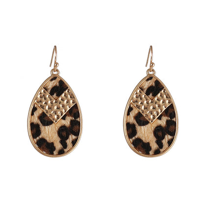Khaki Polystyrene and 18K Gold-Plated Leopard-Print Teardrop Earrings, gold drop earrings for women, front view