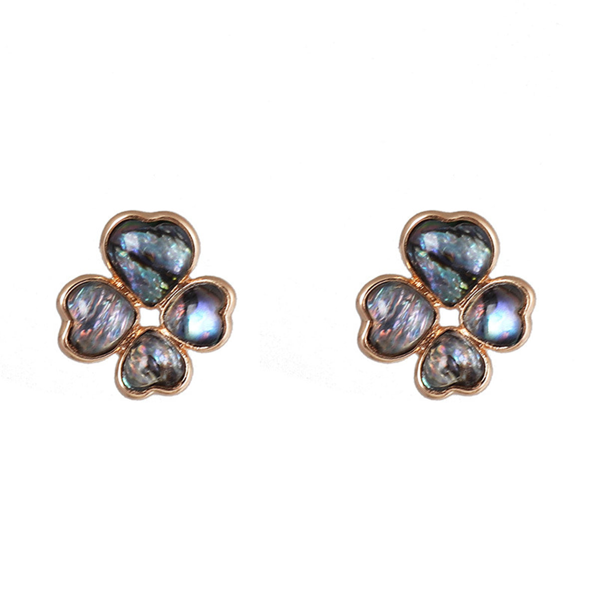 Abalone Shell & 18K Gold-Plated Heart Clover Stud Earrings