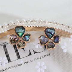 Abalone Shell & 18K Gold-Plated Heart Clover Stud Earrings
