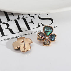 Abalone Shell & 18K Gold-Plated Heart Clover Stud Earrings