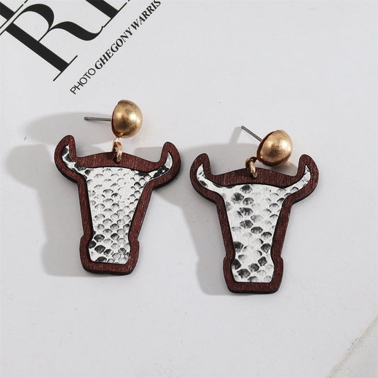 White Polystyrene and Wood 18K Gold-Plated Serpentine Cattle Drop Earrings, gold drop earrings for women, front view
