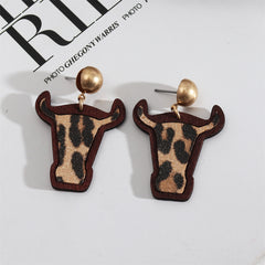 Beige Polystyrene & Wood Leopard Cattle Drop Earrings