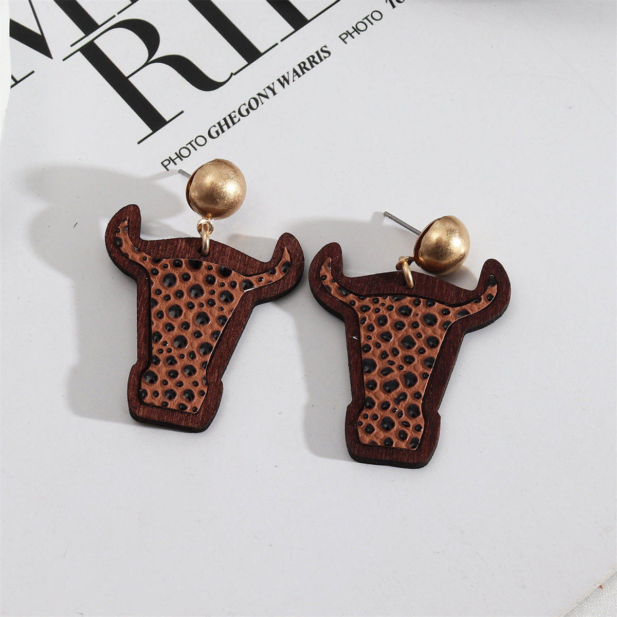 Camel Polystyrene and Wood Spot Cattle Drop Earrings, drop earrings for women, everyday style, front view