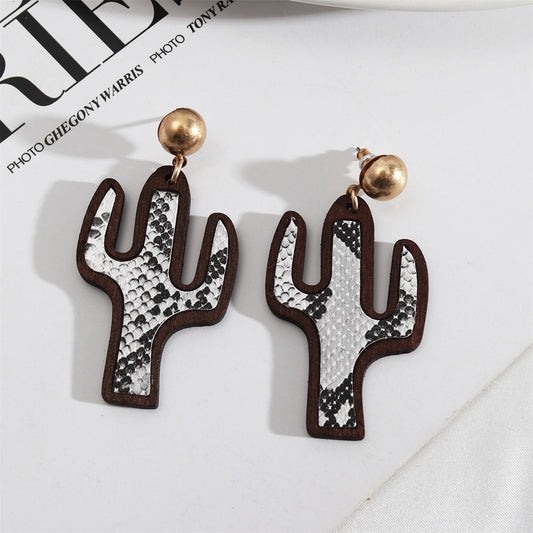 White Polystyrene and Wood 18K Gold-Plated Serpentine Cactus Drop Earrings, gold drop earrings for women, front view